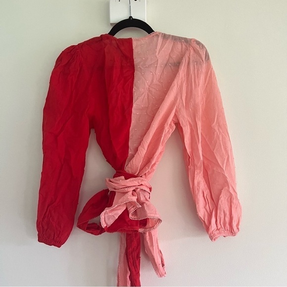 NWT Anthropologie Farm Rio Pink & Red Colorblock Wrap Blouse Top Size Medium JB - Picture 4 of 7
